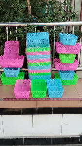 12 Pcs Keranjang Plastik Warna 24x14x9 Cm Wadah Penyimpanan Serbaguna