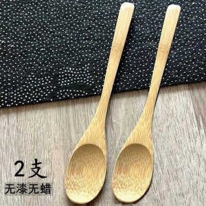 Long-Handled Bamboo Wood Spoons Set of 2 Unpainted Cooking Utensils for Soup Coffee Yogurt Cereal Stirring Child Feeding Spoon