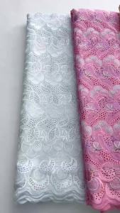 African Cotton Lace Fabric - Intricate Maroon Embroidered Swiss Voile Lace with Green Purple & Gold Accents For Bridal Dress