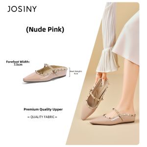 Josiny | Trendy Rivet Studded Pointed Toe Flat Half Slippers
