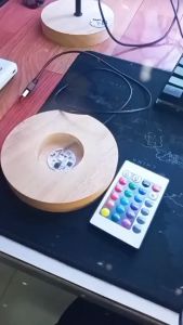 Đế đèn LED tròn bằng gỗ thay đổi màu sắc dùng cho trưng bày làm đèn ngủ DC 5V tròn 120mm