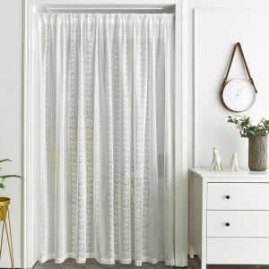 Door Curtain White Flower Lace Sheer Curtains Window Drapes for Bedroom Rod Pocket Retro Style Vintage Beige Rose Scalloped Lace Curtain to Light Filtering Airy 门帘 窗帘