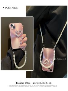 Aurora Heart Pearl Phone Case for  16/17 New Womens Style 13Promax Handheld Crossbody Shell 12Pro High-End Feeling 14 with Lens Film 15Pro Phone Case