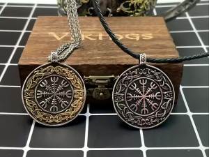 Vintage Ouroboros Vikings Rune La Bàn Thép Không Gỉ Mặt Dây Chuyền Vòng Cổ Dành Cho Nam Da Thật Chính Hãng Da Dây Chuyền Bắc Âu Bùa Hộ Mệnh Trang Sức