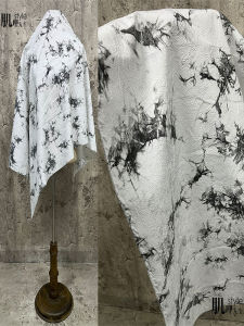 Breathable Soft Draping Black White Ink Painting Print Fabric Hanfu Clothing Spring Summer Shirt Dress Material Textile DIY