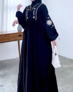 COD Brenna Dress Bordir Polo Linen Dress Wanita Terbaru 2025 Kekinian Gamis Kondangan Viral Murah