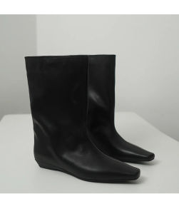 Leather Version~ Autumn Winter New Retro Slope Heel Middle Tube Loose Sleeve Knight Boot Smoke Tube Genuine Leather Short Boot Women