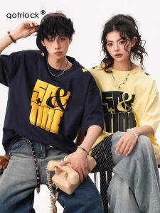 เสื้อยืดคู่รักสไตล์อเมริกัน ทรงหลวม แขนสั้น ลายตัวอักษรสเตอริโอ เสื้อยืดผู้ชายผ้าฝ้ายฤดูร้อน แฟชั่นสำหรับเยาวชน