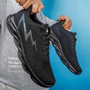 Mens Running Shoes Breathable Mesh Outdoor Casual Sports Sneakers Soft Bottom Flat Laces round Toe Thick Bottom PU Material