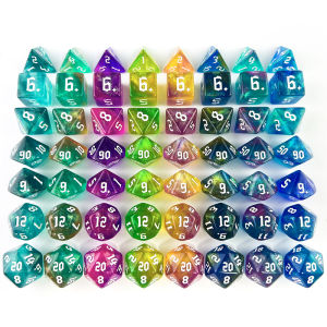DND Dice RPG Dice Acrylic Dice Multiple Colours Starlight Effect 7 Dice Set Retro Font Style for Board Game DND RPG Accessories