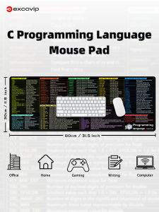 สำหรับปุ่มลัดภาษา C แผ่นรองเมาส์การเขียนโปรแกรมภาษาอังกฤษพรมผืนใหญ่เย็บขอบนุ่มสบายกันลื่นคอมพิวเตอร์เดสก์ท็อปแล็ปท็อปการเรียนรู้เกมสำนักงาน Excovip 80 × 30 × 0.2ซม.