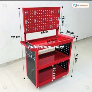 Kệ đựng đồ nghề dụng cụ 3 tầng sơn mạ tĩnh điện có giá treo dụng cụ kèm 20 móc treo