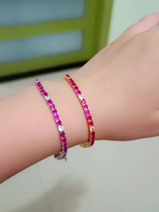 Vòng Tay Tennis Đá Ruby Hồng Fuchsia 3MM Và Zircon Trắng Dành Cho Nữ 15-21CM Bạc 925 Trang Sức Dây Mảnh