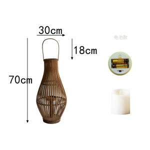 JK Jkmoodesign Vintage Floor Candlestick Natural Bamboo Lantern Model Room Garden Hall Decoration Set