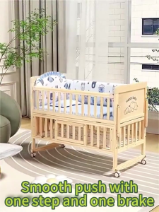 LUCKYBABE Wooden Crib Wooden Shelf Crib Rocker Crib with Mosquito Net and Changing Table Crib