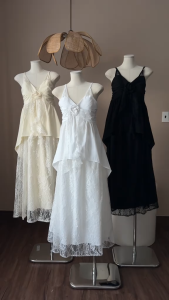 Set đồ nữ mặc hè set Quảng Châu áo hai dây phối Ren full lót đính bông kèm chân váy dáng dài xòe