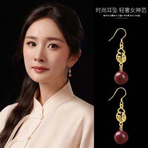 Chinoise Vermilion Earrings Womens New 2025 Popular Gourd Dangle High-End Small Audience Esoteric Vintage Red Ear Jewelry