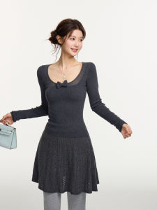 THROUS | Áo Sweater Cổ U Nơ Pha Len Stylish và Giúp Gọn Gàng