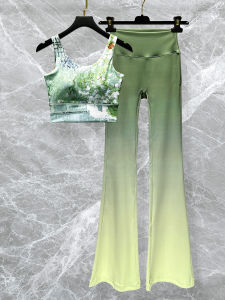 Printed Yoga Suit Set Womens High-End Sensation Quick Dry Fitness Sports Vest Gradient Pants Breathable Nylon Gym Workout Outfit