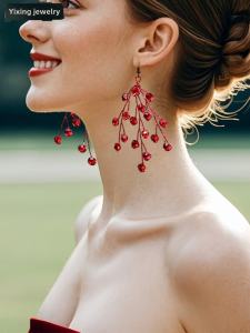 Elegant French Vintage Branch Crystal Earrings Slimming Face Shape Fashionable Dangle Stud Hoop Earrings for Women