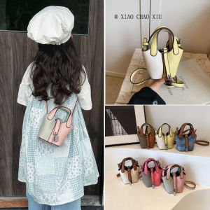 Childrens Fashion Color Block Bucket Bag Princess Outing Accessories Crossbody Bag Baby Handheld Toy Bag Pure Color Girl