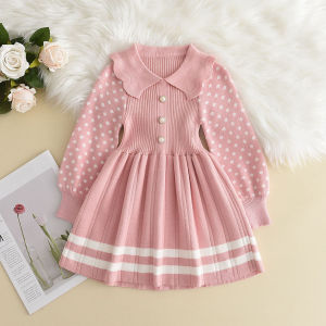 Melario | Girl Baby Sweater Knitted Dress Warm Sweater Dress Polka Dots Girls Infant Casual Pleated Princess Dresses Vestidos