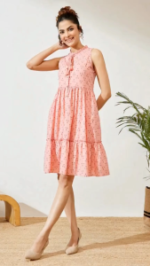 DEBAYU Cotton Sleeveless Flared Dress Floral Printed Size S to XXL [Janasya] Malaysia