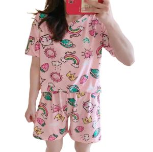 Women Cute Pajama Set – Short Sleeve Top + Shorts | sleeptwear Homewear 2-Piece