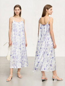 AMII | Summer New French Resort Style Camisole Abstract Print Long Dress