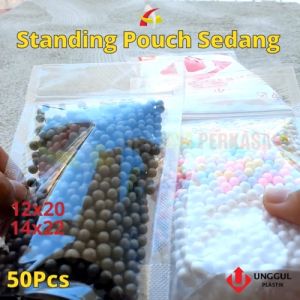 Plastik Standing Pouch 12x20 UP / Standing Pouch Bening 12x20 / Standing Pouch Transparan Mini 50pcs