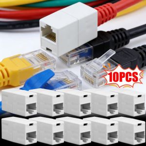 10ชิ้นเครือข่าย RJ45มาตรฐานตัวเชื่อมต่อตัวเมียโดยตรงกับตัวเมียสายแลนแจ็คอะแดปเตอร์หัวต่อชิ้นหลักอินไลน์