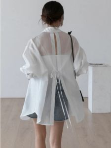 Áo Sơ Mi Lụa Tơ Tằm Chống Nắng Mùa Hè Mỏng Rộng Rãi Thiết Kế Cổ Polo Tay Dài Màu Trơn Chất Liệu Khác 100% Áo Cardigan Khoét Sâu