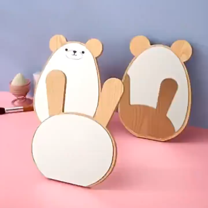 🔥SG LOCAL STOCK🔥Wooden Cartoon Make up Mirror Cosmetic Mirrors Student Dormitory