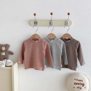 Childrens autumn and winter striped semi-high collar long sleeve base shirt male and female baby autumn and winter striped bas
