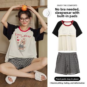 Miiow | Catwoman Summer Sleepwear Womens Lightweight Short Sleeve Home Clothes Soft Cotton Cartoon Cute Girls Short Pants Set