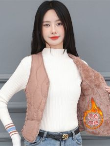 Womens Fleece Lined Short Vest Close-Fitting Warmth Padded Vest Inner Wear Slimming Large Size Anti-Seasonal Cotton down