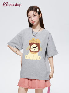 เสื้อยืดคอกลมแขนสั้นผ้าฝ้ายลายการ์ตูนสุนัขสำหรับฤดูร้อน ทรงหลวม ลำลอง สำหรับผู้ชายและผู้หญิง เสื้อผ้าทำงานสไตล์เกาหลี