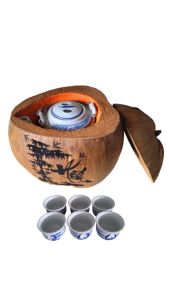 Bộ bình ủ trà trái dừa khắc chữ "Hiếu" / Bình trà 04 - 09 lít / Giữ ấm 3 - 6 giờ / Sản phẩm sản xuất thủ công trứ danh xứ dừa Bến Tre