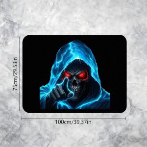 VIKAMA Gothic Hooded Reaper Red Eyes Skull Car Boot Mat Black Base Wear Resistant Easy Clean Trunk Floor Mat Home Decoration