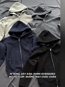 (4HIM Menswear) Áo Hoodie Zip MasterPiece Basic Khoác kéo khóa nỉ bông nam nữ form rộng thu đông