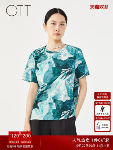 OTT Summer Cotton round Neck Short Sleeve T-Shirt Womens Loose Fit Full Print Casual Top Comfortable Breathable Fashionable