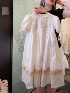 French Style Embroidered Cotton Dress Bubble Sleeve Holiday Girls Dress Sweet Princess Dress Childrens Clothing Baby Clothes