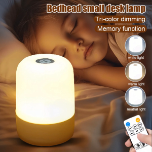 MBMSHEGH Rechargeable Bedside Lamp LED Night Light with Remote Control 3 Color Stepless Dimming Memory Function Table Lamp for Bedroom and Baby Bedroom Ambient Light