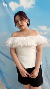 Áo trễ vai bèo rập ly 2 tầng BIGSIZE (55kg đến 95kg) - 23SSM11 - BUstu Bigsize