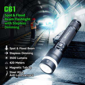 NEXTORCH C61 Rechargeable Flashlight 3500 Lumen High Power LED Work Light with Wire Lanyard Ring Set Magnetic Base Working Bidirectional Flashlight for Car Repair Camping Home and Emergency Use