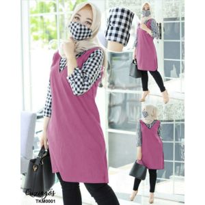 Cod Tunik Wanita/Tunik Kotak Qucia+ Free Masker Tunik Jumbo/Tunik Lengan Panjang/Goodquality
