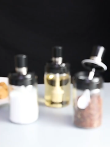 Glass Spine Kitchen Dapur Condiment Jar Tank Sugar Bowl Spoons Honey Pot with Oil Bottle Dispenser