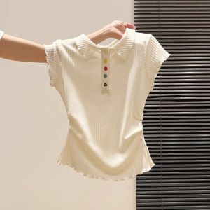 V.C.I | Polo Collar Colorful Buttons Pretty Waist Cinched T-shirt