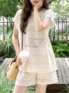 Shalldoer | ชุดเสื้อยืดแขนสั้นผู้หญิง ชุดสองชิ้น ทรงหลวม คอลเลกชันฤดูร้อน 2025 ดีไซน์เก๋ไก๋ แขนสั้น คอกลม ผ้าฝ้ายผสม