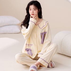 MiiOW | Pure Cotton Sleepwear Womens Long Sleeve Loose Comfortable Plus Size Home Clothes Set Cat Person Sweet Cute Style Casual Leisure